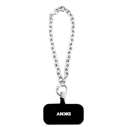Дизайнерски кожен кейс с MagSafe и връзка за носене за iPhone 17 Pro Max - DKNY PU Leather Metal Logo Wrist Chain MagSafe Case (черен) 7