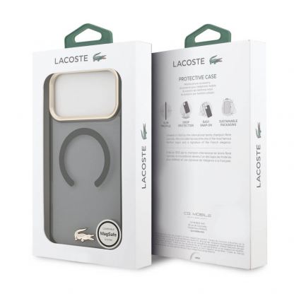 Дизайнерски xибриден кейс с висока степен на защита с MagSafe за iPhone 17 Pro Max - Lacoste Hybrid Frosted Finish Gold Logo MagSafe Case (черен-прозрачен) 8