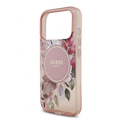 Хибриден удароустойчив кейс с MagSafe и връзка за ръка за iPhone 17 Pro - Guess IML Flowers Pearl MagSafe Case (розов) 4