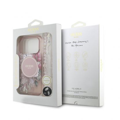 Хибриден удароустойчив кейс с MagSafe и връзка за ръка за iPhone 17 Pro - Guess IML Flowers Pearl MagSafe Case (розов) 7