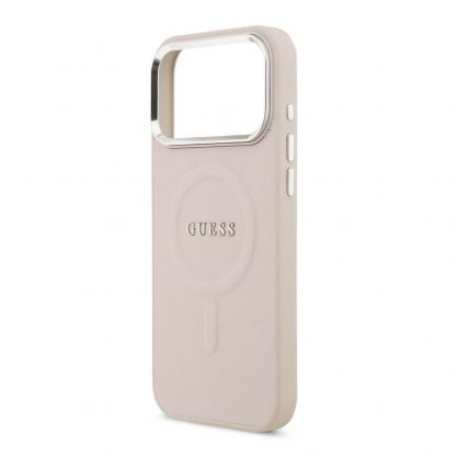 Дизайнерски кожен кейс с MagSafe за iPhone 17 Pro - Guess PU Saffiano MagSafe Leather Hard Case (розов) 5