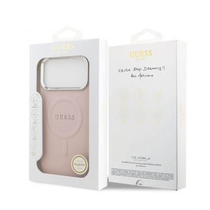 Дизайнерски кожен кейс с MagSafe за iPhone 17 Pro - Guess PU Saffiano MagSafe Leather Hard Case (розов) 7
