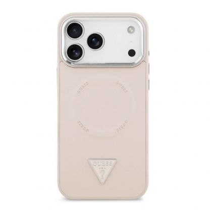 Дизайнерски кожен кейс с MagSafe за iPhone 17 Pro - Guess PU Triangle Logo MagSafe Case (розов) 3