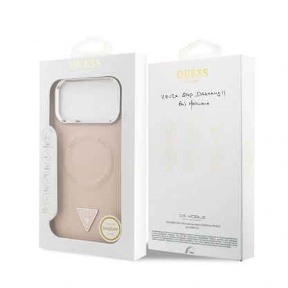 Дизайнерски кожен кейс с MagSafe за iPhone 17 Pro - Guess PU Triangle Logo MagSafe Case (розов) 7