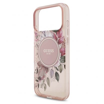 Хибриден удароустойчив кейс с MagSafe и връзка за ръка за iPhone 17 Pro Max - Guess IML Flowers Pearl MagSafe Case (розов) 4