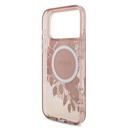 Хибриден удароустойчив кейс с MagSafe и връзка за ръка за iPhone 17 Pro Max - Guess IML Flowers Pearl MagSafe Case (розов) 5