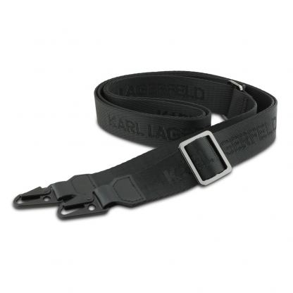 Дизайнерски кожен кейс с връзка за носене за iPhone 17 Prо - Karl Lagerfeld Saffiano Crossbody Metal Karl and Choupette Case (черен) 7