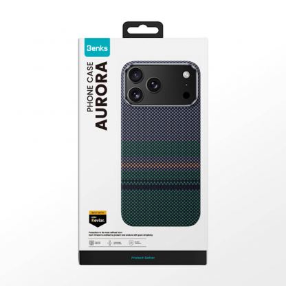 Кевларен кейс с MagSafe за iPhone 17 - Benks Armor Air Aurora Kevlar Case 600D (черен-зелен) 3