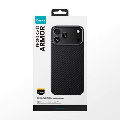 Кевларен кейс с MagSafe за iPhone 17 Pro - Benks Armor Air Kevlar Metal Frame Case 600D (черен) 12