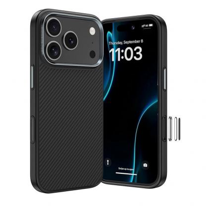 Удароустойчив кевларен кейс с MagSafe за iPhone 17 Pro - Benks Magnetic Armor Pro Kevlar Case Metal Frame Camera Control Case 600D (черен) 2