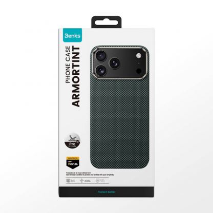 Кевларен кейс с MagSafe за iPhone 17 Pro - Benks Magnetic Armor Tint Kevlar Case 1000D (зелен) 7