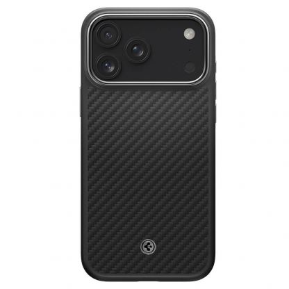 Кевларен кейс с MagSafe за iPhone 17 Pro - Spigen Enzo Aramid T MagSafe Case (черен-сребрист) 2