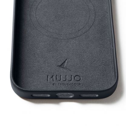 Премиум кожен (естествена кожа) кейс с MagSafe за iPhone 17 Pro Max - Mujjo Full Leather MagSafe Case (тъмносин) 4