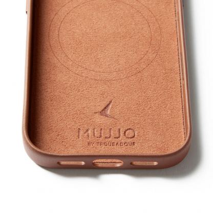 Премиум кожен (естествена кожа) кейс с MagSafe за iPhone 17 Pro - Mujjo Full Leather MagSafe Wallet Case (кафяв) 4