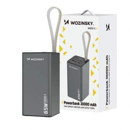 Външна батерия с 1xUSB-A, 2xUSB-C и технология за бързо зареждане - Wozinsky K65 Plus Power Bank 30000 mAh 65W (тъмносив) 4