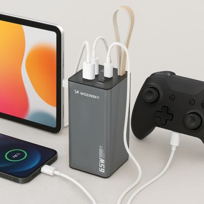 Външна батерия с 1xUSB-A, 2xUSB-C и технология за бързо зареждане - Wozinsky K65 Plus Power Bank 30000 mAh 65W (тъмносив) 5