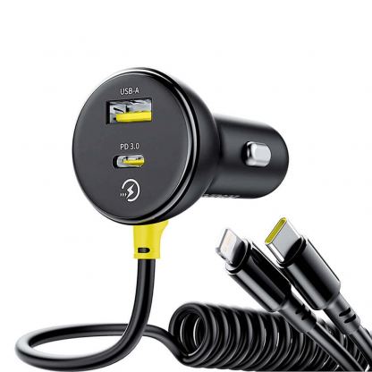 Зарядно за кола с вграден Lightning и USB-C кабели и USB-A и USB-C изходи - Baseus Circular 4 in 1 Fast Car Charger With Lightning And USB-C Cable 60W (черен) 3