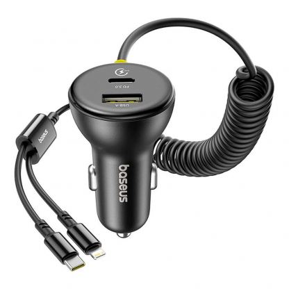 Зарядно за кола с вграден Lightning и USB-C кабели и USB-A и USB-C изходи - Baseus Circular 4 in 1 Fast Car Charger With Lightning And USB-C Cable 60W (черен) 4