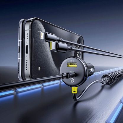 Зарядно за кола с вграден Lightning и USB-C кабели и USB-A и USB-C изходи - Baseus Circular 4 in 1 Fast Car Charger With Lightning And USB-C Cable 60W (черен) 10
