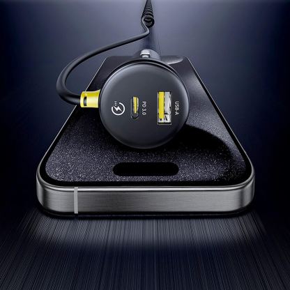 Зарядно за кола с вграден Lightning и USB-C кабели и USB-A и USB-C изходи - Baseus Circular 4 in 1 Fast Car Charger With Lightning And USB-C Cable 60W (черен) 11