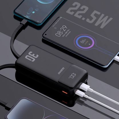 Външна батерия с вградени USB-C и Lightning кабели и USB-C, USB-A портове и технология за бързо зареждане - Dudao K15MAX Power Bank With Build-in Cables 22.5W 30000 mAh (черен) 4