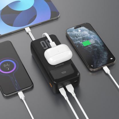 Външна батерия с вградени USB-C и Lightning кабели и USB-C, USB-A портове и технология за бързо зареждане - Dudao K15MAX Power Bank With Build-in Cables 22.5W 30000 mAh (черен) 7