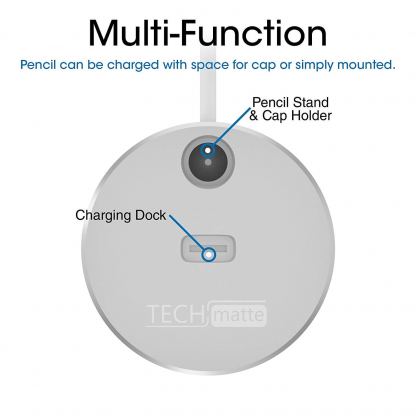 TechMatte Aluminium Apple Pencil Charging Dock - зареждаща алуминиева док станция с вграден кабел и поставка за Apple Pencil (сребриста) 3