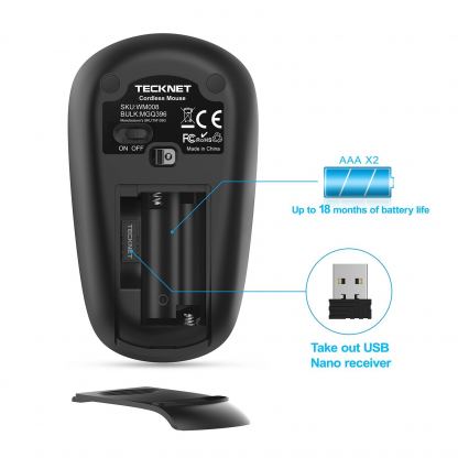 TeckNet WM008 2.4G Wireless Mouse - ергономична безжична мишка (за Mac и PC) (черна) 5