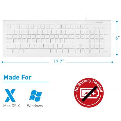 Macally 103 Key Full-Size USB Keyboard with Short-Cut Keys - USB клавиатура оптимизирана за MacBook (бял) 2