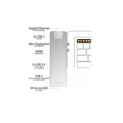 LMP USB-C Compact Dock 4K Pro - мултифункционален хъб за свързване на допълнителна периферия за компютри с USB-C (тъмносив) 6