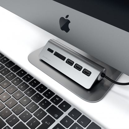 Satechi Aluminum USB-C 3.0 Hub & Card Reader - алуминиев 3-портов USB 3.0 хъб с четец за карти за компютри и лаптопи (тъмносив) 5