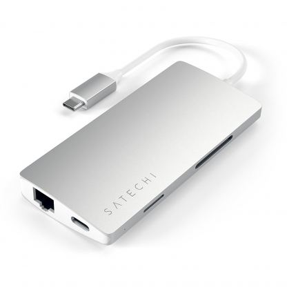Satechi USB-C Aluminum Multiport 4K Adapter v2 - мултифункционален хъб за свързване на допълнителна периферия за компютри с USB-C (сребрист) 3