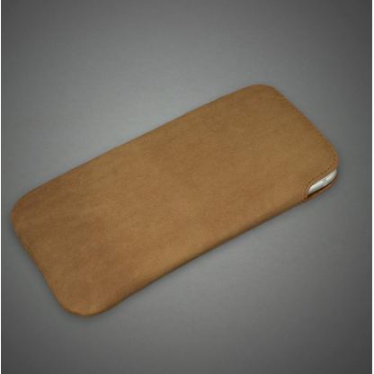 CASEual Leather Pouch - кожен калъф (естествена кожа, ръчна изработка) за iPhone SE 2020, iPhone 7, iPhone 8, iPhone 6, iPhone 6S (светлокафяв) 2