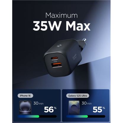 Захранване за ел. мрежа с USB-A и USB-C изходи и технология за бързо зареждане - Spigen Essential 35W Wall Charger EE352EU (черен) 4