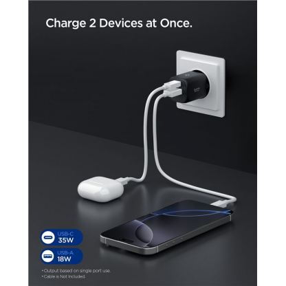 Захранване за ел. мрежа с USB-A и USB-C изходи и технология за бързо зареждане - Spigen Essential 35W Wall Charger EE352EU (черен) 5