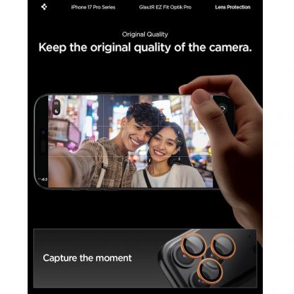 2 комплекта предпазни стъклени лещи за камерата на iPhone 17 Pro, iPhone 17 Pro Max, iPhone 16 Pro, iPhone 16 Pro Max, iPhone 15 Pro, iPhone 15 Pro Max, iPhone 14 Pro, iPhone 14 Pro Max - Spigen Glass tR EZ Fit Optik Pro Lens Protector 2 Pack (оранжев) 9
