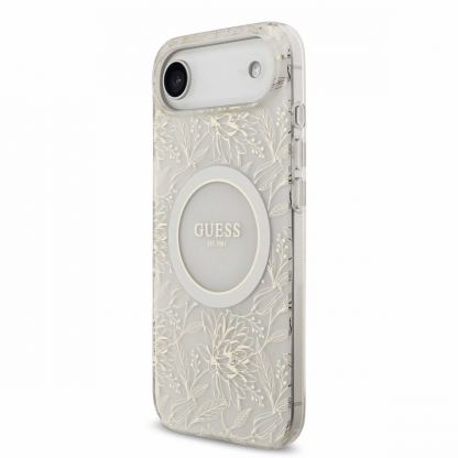 Хибриден удароустойчив кейс с MagSafe и връзка за ръка за iPhone 17 Air - Guess IML Flowers Allover Strap MagSafe Case (бял) 3