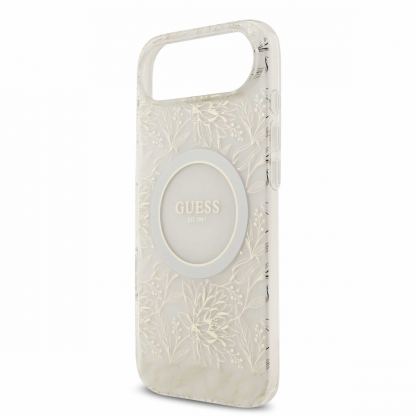 Хибриден удароустойчив кейс с MagSafe и връзка за ръка за iPhone 17 Air - Guess IML Flowers Allover Strap MagSafe Case (бял) 5