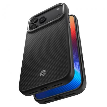 Кевларен кейс с MagSafe за iPhone 17 Pro Max - Spigen Enzo Aramid T MagSafe Case (черен-сребрист) 7
