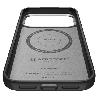 Кевларен кейс с MagSafe за iPhone 17 Pro Max - Spigen Enzo Aramid T MagSafe Case (черен-сребрист) 9