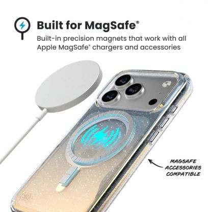 Удароустойчив хибриден кейс с Magsafe за iPhone 17 Pro - Speck Presidio Lux Hyper Mirror Glitter MagSafe Case (прозрачен-сребрист) 8
