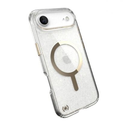 Удароустойчив хибриден кейс с Magsafe за iPhone 17 Air - Speck Presidio Lux Glitter MagSafe Case (прозрачен-златист) 2