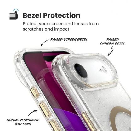 Удароустойчив хибриден кейс с Magsafe за iPhone 17 Air - Speck Presidio Lux Glitter MagSafe Case (прозрачен-златист) 5