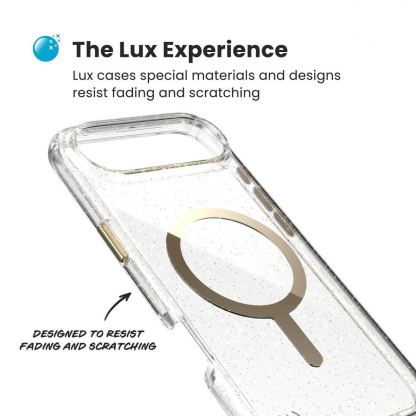 Удароустойчив хибриден кейс с Magsafe за iPhone 17 Air - Speck Presidio Lux Glitter MagSafe Case (прозрачен-златист) 6