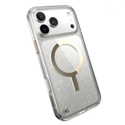 Удароустойчив хибриден кейс с Magsafe за iPhone 17 Pro Max - Speck Presidio Lux Glitter MagSafe Case (прозрачен-златист) 3