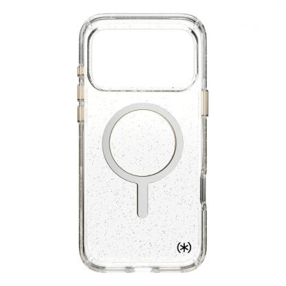 Удароустойчив хибриден кейс с Magsafe за iPhone 17 Pro Max - Speck Presidio Lux Glitter MagSafe Case (прозрачен-златист) 4