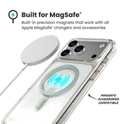 Удароустойчив хибриден кейс с Magsafe за iPhone 17 Pro Max - Speck Presidio Lux Glitter MagSafe Case (прозрачен-златист) 8