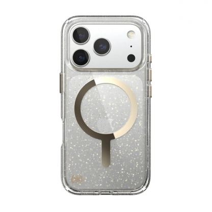 Удароустойчив хибриден кейс с Magsafe за iPhone 17 Pro - Speck Presidio Lux Glitter MagSafe Case (прозрачен-златист) 2