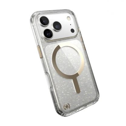 Удароустойчив хибриден кейс с Magsafe за iPhone 17 Pro - Speck Presidio Lux Glitter MagSafe Case (прозрачен-златист) 3