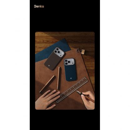 Кевларен кейс с MagSafe за iPhone 17 Pro - Benks ArmorGrid ArmorAir Magnetic Kevlar Metal Frame Case 600D (син) 7